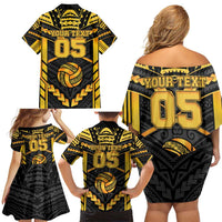 Custom Polynesia Beach Volleyball Family Matching Off Shoulder Short Dress and Hawaiian Shirt Gold Polynesian Tribal Pattern - Polynesian Pride