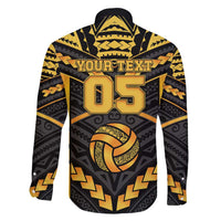 Custom Polynesia Beach Volleyball Family Matching Off Shoulder Short Dress and Hawaiian Shirt Gold Polynesian Tribal Pattern - Polynesian Pride