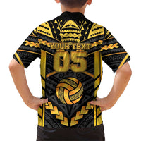 Custom Polynesia Beach Volleyball Family Matching Short Sleeve Bodycon Dress and Hawaiian Shirt Gold Polynesian Tribal Pattern - Polynesian Pride