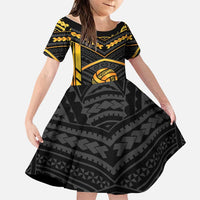 Custom Polynesia Beach Volleyball Family Matching Short Sleeve Bodycon Dress and Hawaiian Shirt Gold Polynesian Tribal Pattern - Polynesian Pride