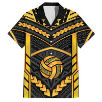 Custom Polynesia Beach Volleyball Family Matching Short Sleeve Bodycon Dress and Hawaiian Shirt Gold Polynesian Tribal Pattern - Polynesian Pride