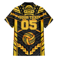 Custom Polynesia Beach Volleyball Family Matching Short Sleeve Bodycon Dress and Hawaiian Shirt Gold Polynesian Tribal Pattern - Polynesian Pride