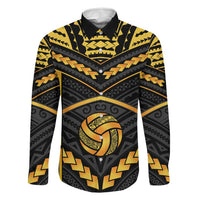 Custom Polynesia Beach Volleyball Family Matching Short Sleeve Bodycon Dress and Hawaiian Shirt Gold Polynesian Tribal Pattern - Polynesian Pride