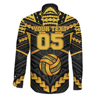 Custom Polynesia Beach Volleyball Family Matching Short Sleeve Bodycon Dress and Hawaiian Shirt Gold Polynesian Tribal Pattern - Polynesian Pride