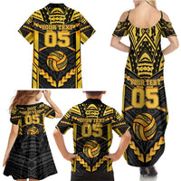 Custom Polynesia Beach Volleyball Family Matching Summer Maxi Dress and Hawaiian Shirt Gold Polynesian Tribal Pattern - Polynesian Pride