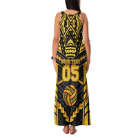 Custom Polynesia Beach Volleyball Family Matching Tank Maxi Dress and Hawaiian Shirt Gold Polynesian Tribal Pattern - Polynesian Pride