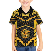 Custom Polynesia Beach Volleyball Kid Hawaiian Shirt Gold Polynesian Tribal Pattern - Polynesian Pride