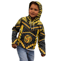 Custom Polynesia Beach Volleyball Kid Hoodie Gold Polynesian Tribal Pattern - Polynesian Pride
