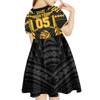 Custom Polynesia Beach Volleyball Kid Short Sleeve Dress Gold Polynesian Tribal Pattern LT05 - Polynesian Pride