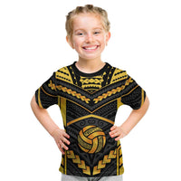 Custom Polynesia Beach Volleyball Kid T Shirt Gold Polynesian Tribal Pattern LT05 Gold - Polynesian Pride