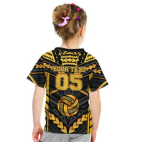 Custom Polynesia Beach Volleyball Kid T Shirt Gold Polynesian Tribal Pattern LT05 - Polynesian Pride