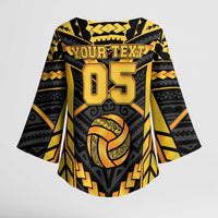 Custom Polynesia Beach Volleyball Kimono Sleeve Blouse Gold Polynesian Tribal Pattern LT05 - Polynesian Pride