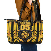 Custom Polynesia Beach Volleyball Leather Tote Bag Gold Polynesian Tribal Pattern LT05 - Polynesian Pride