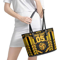 Custom Polynesia Beach Volleyball Leather Tote Bag Gold Polynesian Tribal Pattern LT05 - Polynesian Pride