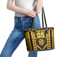 Custom Polynesia Beach Volleyball Leather Tote Bag Gold Polynesian Tribal Pattern LT05 - Polynesian Pride