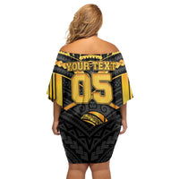 Custom Polynesia Beach Volleyball Off Shoulder Short Dress Gold Polynesian Tribal Pattern LT05 - Polynesian Pride