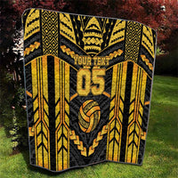 Custom Polynesia Beach Volleyball Quilt Gold Polynesian Tribal Pattern - Polynesian Pride