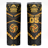 Custom Polynesia Beach Volleyball Skinny Tumbler Gold Polynesian Tribal Pattern - Polynesian Pride