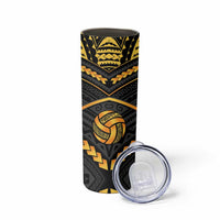 Custom Polynesia Beach Volleyball Skinny Tumbler Gold Polynesian Tribal Pattern - Polynesian Pride