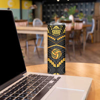 Custom Polynesia Beach Volleyball Skinny Tumbler Gold Polynesian Tribal Pattern - Polynesian Pride