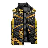 Custom Polynesia Beach Volleyball Sleeveless Puffer Jacket Gold Polynesian Tribal Pattern LT05 - Polynesian Pride