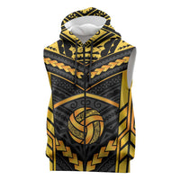 Custom Polynesia Beach Volleyball Sleeveless Zip Hoodie Gold Polynesian Tribal Pattern LT05 Gold - Polynesian Pride