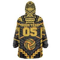 Custom Polynesia Beach Volleyball Wearable Blanket Hoodie Gold Polynesian Tribal Pattern LT05 - Polynesian Pride
