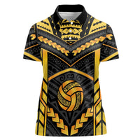 Custom Polynesia Beach Volleyball Women Polo Shirt Gold Polynesian Tribal Pattern LT05 Female Gold - Polynesian Pride