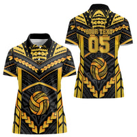 Custom Polynesia Beach Volleyball Women Polo Shirt Gold Polynesian Tribal Pattern LT05 - Polynesian Pride