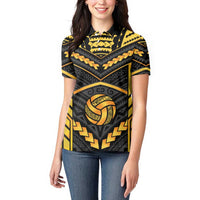 Custom Polynesia Beach Volleyball Women Polo Shirt Gold Polynesian Tribal Pattern LT05 - Polynesian Pride