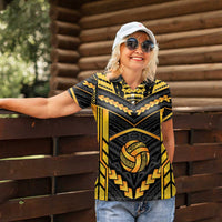 Custom Polynesia Beach Volleyball Women Polo Shirt Gold Polynesian Tribal Pattern LT05 - Polynesian Pride