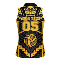 Custom Polynesia Beach Volleyball Women Sleeveless Polo Shirt Gold Polynesian Tribal Pattern LT05 - Polynesian Pride