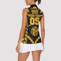 Custom Polynesia Beach Volleyball Women Sleeveless Polo Shirt Gold Polynesian Tribal Pattern LT05 - Polynesian Pride