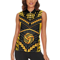 Custom Polynesia Beach Volleyball Women Sleeveless Polo Shirt Gold Polynesian Tribal Pattern LT05 - Polynesian Pride