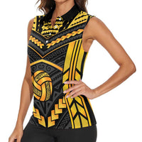 Custom Polynesia Beach Volleyball Women Sleeveless Polo Shirt Gold Polynesian Tribal Pattern LT05 - Polynesian Pride