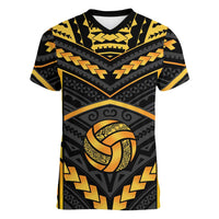 Custom Polynesia Beach Volleyball Women V-Neck T-Shirt Gold Polynesian Tribal Pattern LT05 Female Gold - Polynesian Pride