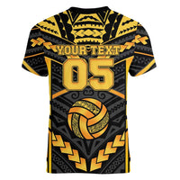 Custom Polynesia Beach Volleyball Women V-Neck T-Shirt Gold Polynesian Tribal Pattern LT05 - Polynesian Pride