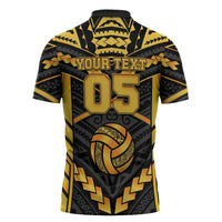 Custom Polynesia Beach Volleyball Zipper Polo Shirt Gold Polynesian Tribal Pattern LT05 - Polynesian Pride