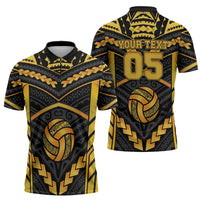 Custom Polynesia Beach Volleyball Zipper Polo Shirt Gold Polynesian Tribal Pattern LT05 - Polynesian Pride