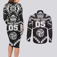 Custom Polynesia Beach Volleyball Couples Matching Long Sleeve Bodycon Dress and Long Sleeve Button Shirt Polynesian Tribal Pattern LT05 - Polynesian Pride