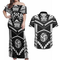 Custom Polynesia Beach Volleyball Couples Matching Off Shoulder Maxi Dress and Hawaiian Shirt Polynesian Tribal Pattern LT05 Black - Polynesian Pride