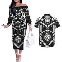 Custom Polynesia Beach Volleyball Couples Matching Off The Shoulder Long Sleeve Dress and Hawaiian Shirt Polynesian Tribal Pattern - Polynesian Pride