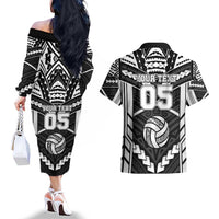 Custom Polynesia Beach Volleyball Couples Matching Off The Shoulder Long Sleeve Dress and Hawaiian Shirt Polynesian Tribal Pattern - Polynesian Pride