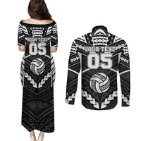 Custom Polynesia Beach Volleyball Couples Matching Puletasi and Long Sleeve Button Shirt Polynesian Tribal Pattern LT05 - Polynesian Pride