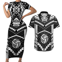 Custom Polynesia Beach Volleyball Couples Matching Short Sleeve Bodycon Dress and Hawaiian Shirt Polynesian Tribal Pattern LT05 Black - Polynesian Pride