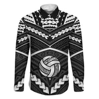 Custom Polynesia Beach Volleyball Family Matching Off Shoulder Maxi Dress and Hawaiian Shirt Polynesian Tribal Pattern LT05 Dad's Shirt - Long Sleeve Black - Polynesian Pride