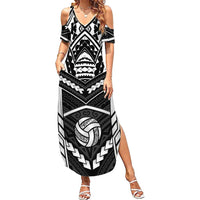 Custom Polynesia Beach Volleyball Family Matching Summer Maxi Dress and Hawaiian Shirt Polynesian Tribal Pattern LT05 Mom's Dress Black - Polynesian Pride