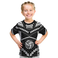 Custom Polynesia Beach Volleyball Kid T Shirt Polynesian Tribal Pattern LT05 Black - Polynesian Pride