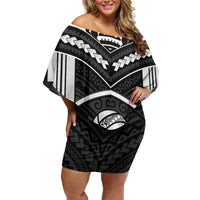 Custom Polynesia Beach Volleyball Off Shoulder Short Dress Polynesian Tribal Pattern LT05 Women Black - Polynesian Pride
