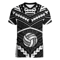 Custom Polynesia Beach Volleyball Women V-Neck T-Shirt Polynesian Tribal Pattern LT05 Female Black - Polynesian Pride